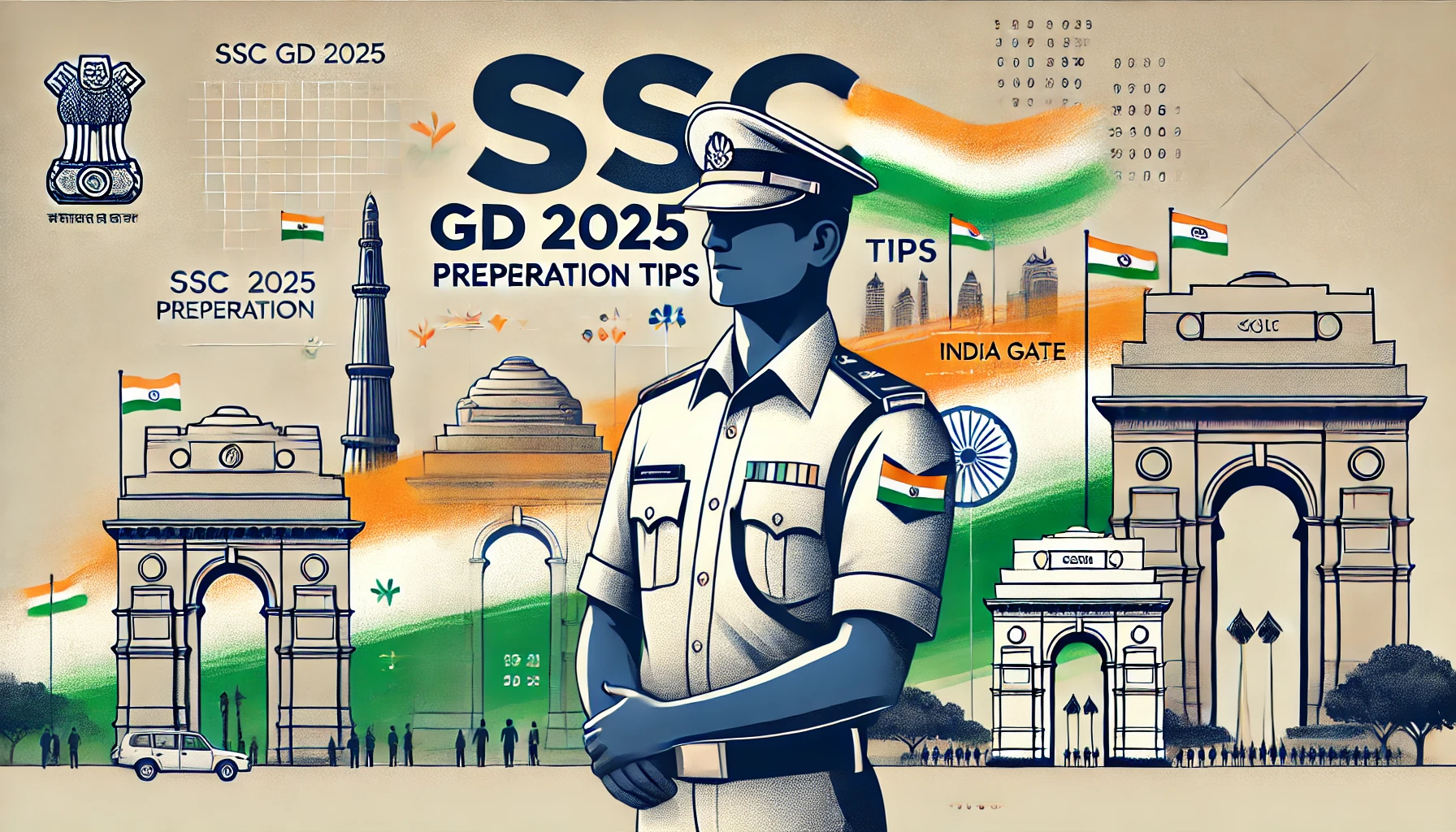 A professional and visually striking feature image for an SSC GD 2025 preparation