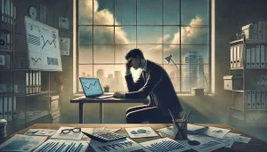 From Top Student to Career Struggles. An emotional and introspective illustration of a young professional.